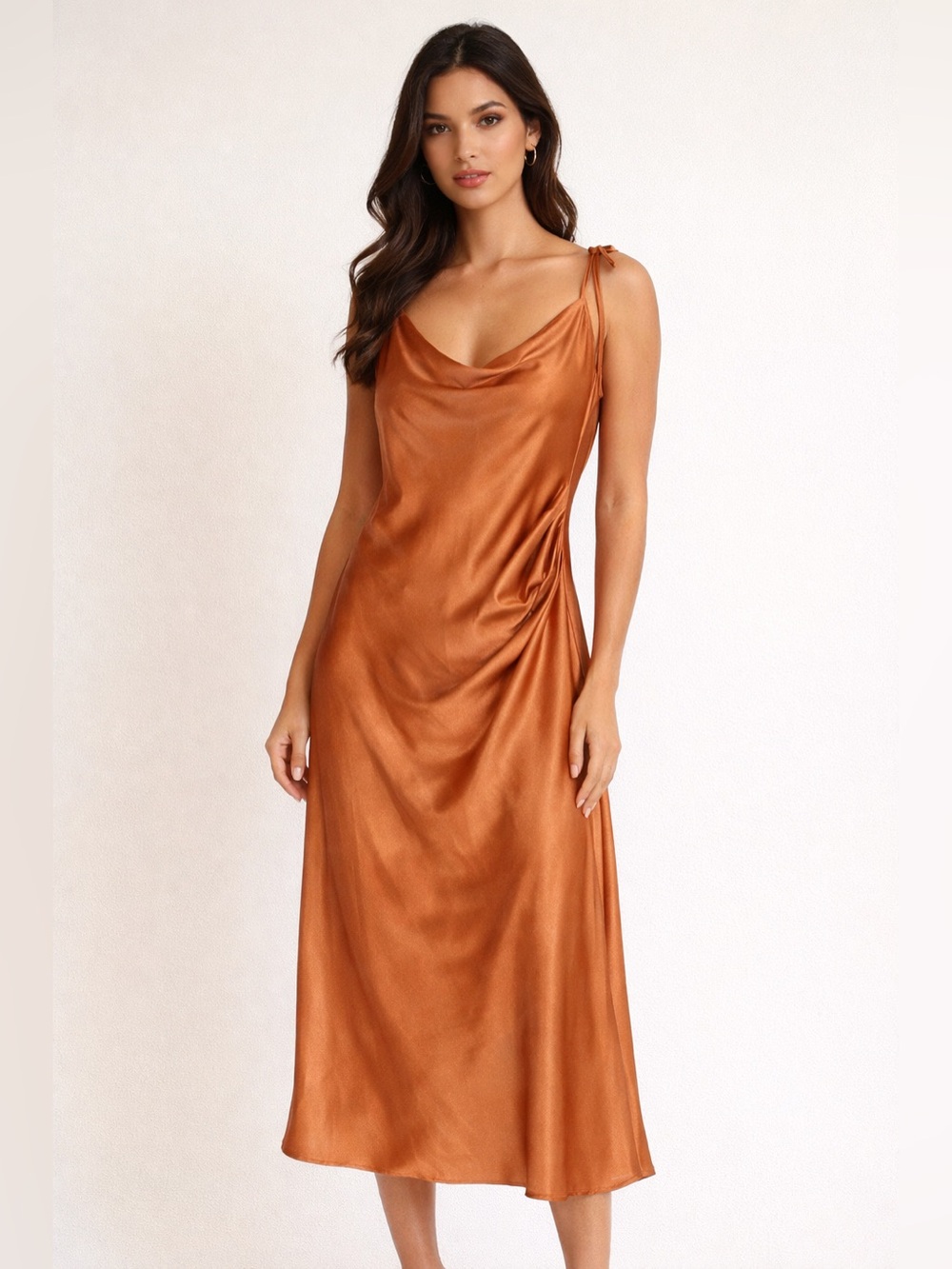 Cinderella Divine Copper Satin Slip Dress Chemise XXL Cowl Neck Midi